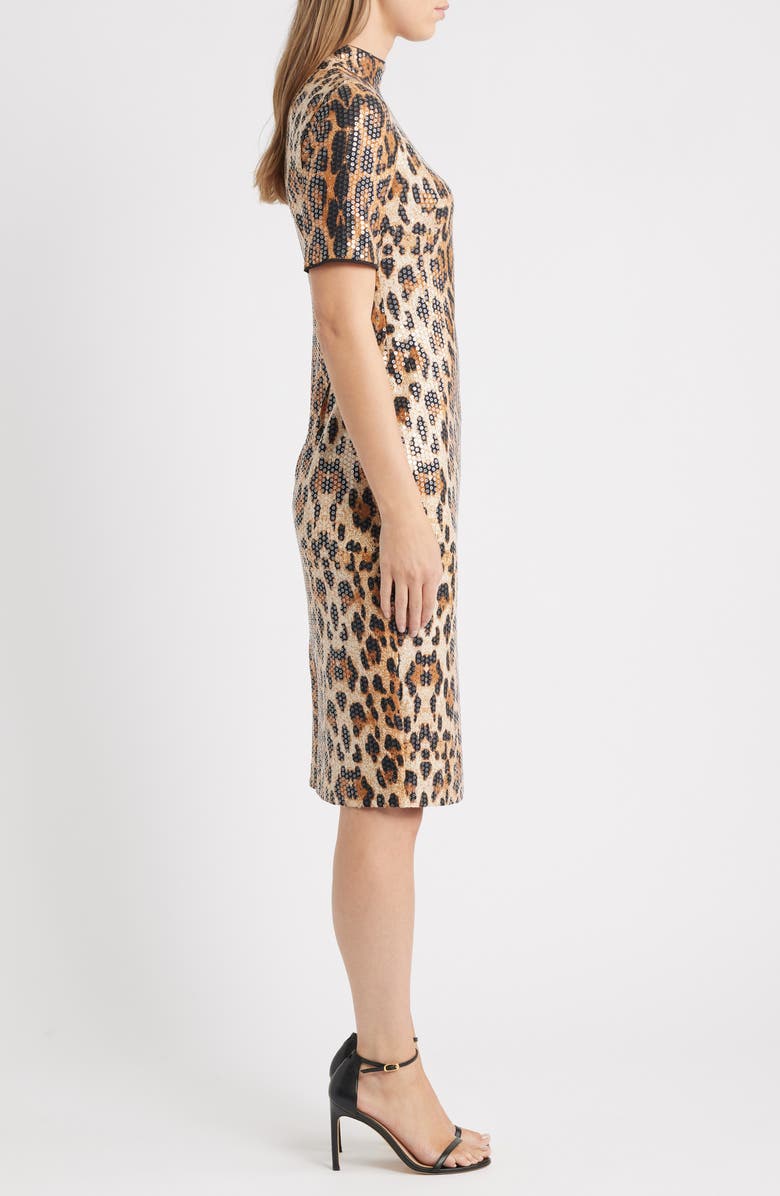 Anne Klein Sequin Leopard Sheath Dress, Alternate, color, Brown/ Anne Black