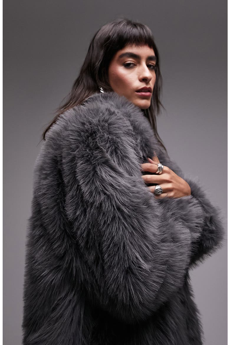 Mid Length Faux Fur Coat, Alternate, color, CHARCOAL
