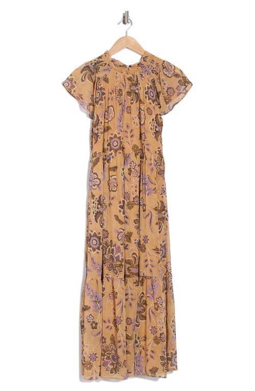 The Good Journey Smocked Flutter Sleeve Midi Dress In Orange