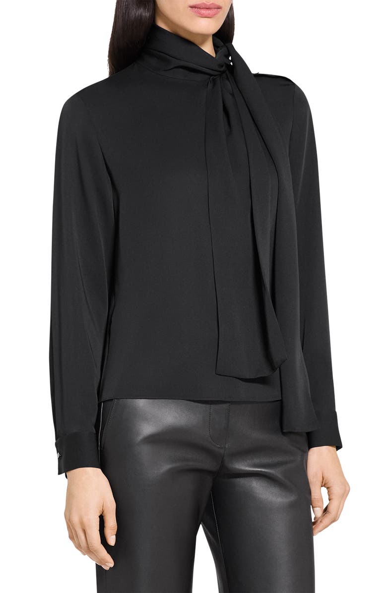 Theory Tie Neck Silk Top, Alternate, color, Black