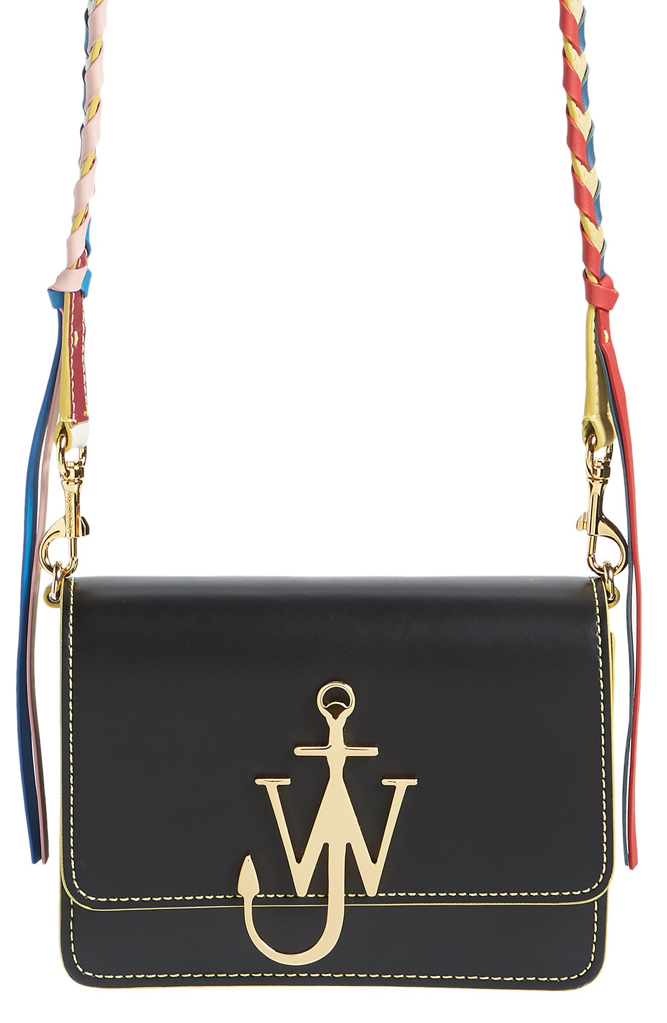 JW Anderson Anchor Braided Strap Leather Crossbody Bag, Main, color, 