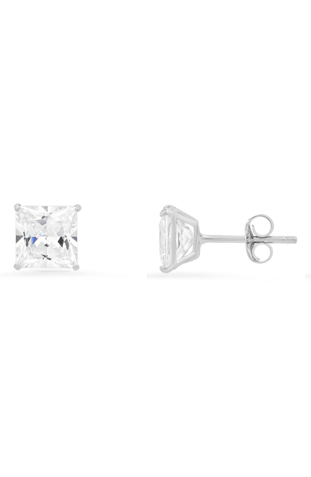 Queen Jewels 10K Gold Princess Cut Cubic Zirconia Stud Earrings