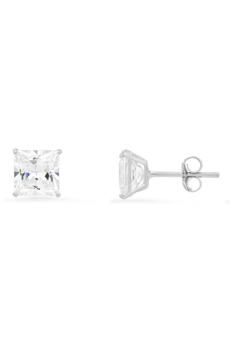 10K Gold Princess Cut Cubic Zirconia Stud Earrings, Main, color, WHITE GOLD/6MM