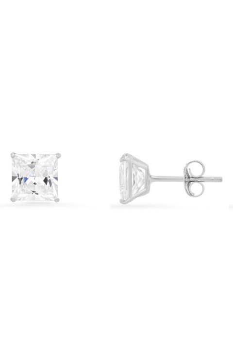 10K Gold Princess Cut Cubic Zirconia Stud Earrings