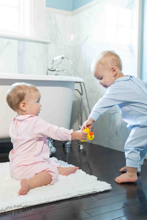 Florence Eiseman Stripe Knit Longall With Rocking Horse In Pink