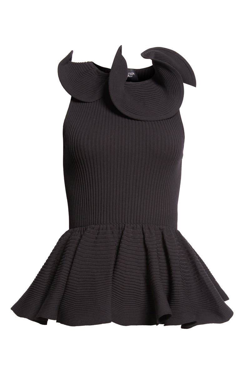 Giambattista Valli Ruffle Collar Sleeveless Peplum Sweater, Alternate, color, Black