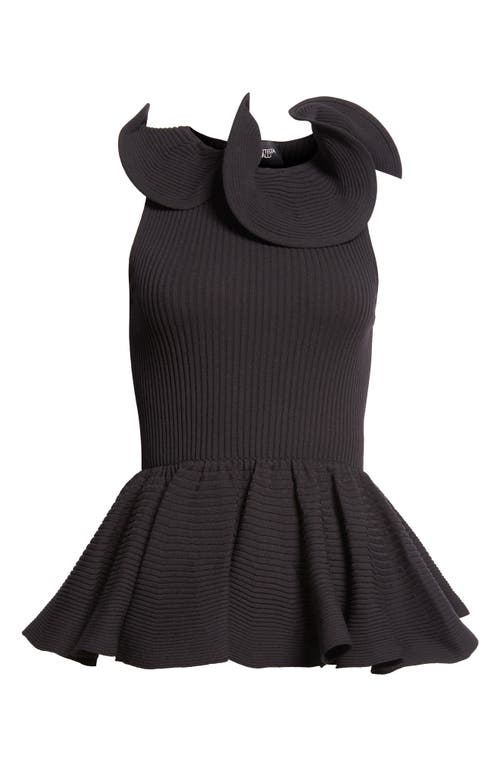 Giambattista Valli Ruffle Collar Sleeveless Peplum Sweater In Black