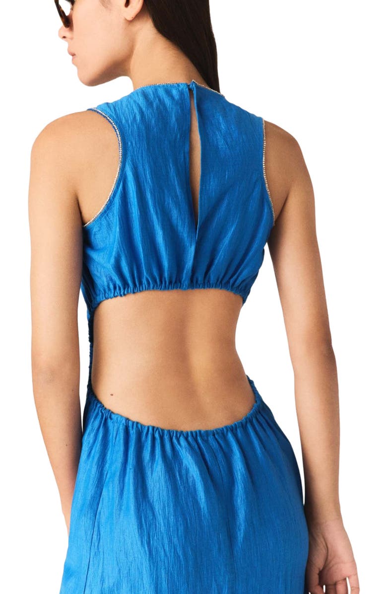 maje Backless Linen-Blend Midi Dress, Alternate, color, Blue