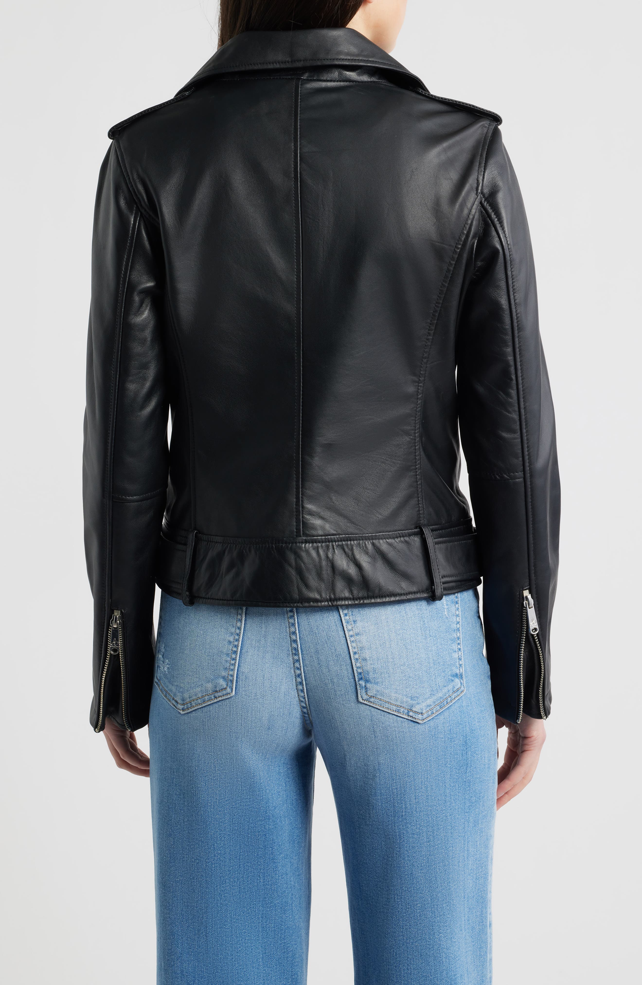 Trapunto Stitch Leather Moto Jacket (Women) | Nordstrom