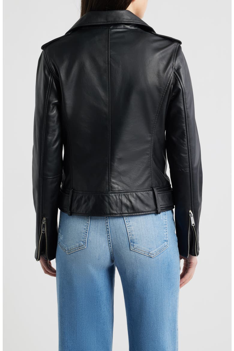 Trapunto Stitch Leather Moto Jacket, Alternate, color, BLACK