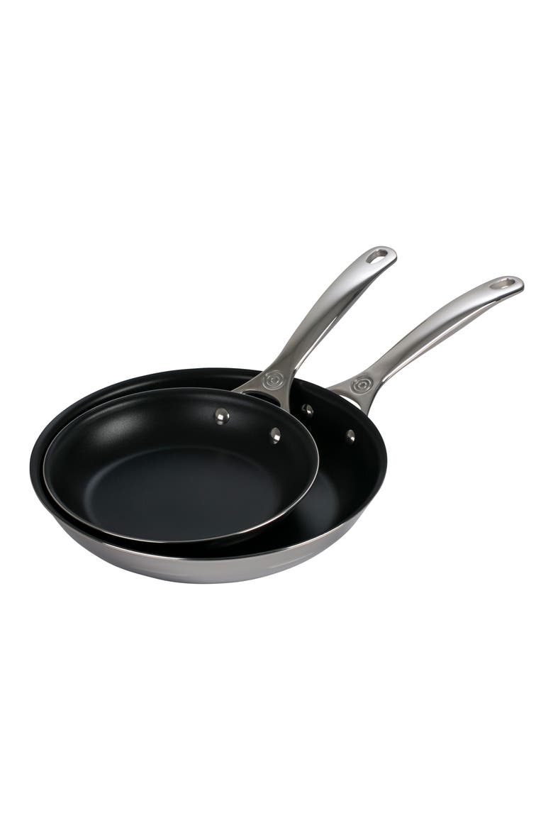 Set of 2 Nonstick Stainless Steel Fry Pans, Main, color, STAINLESS STEEL