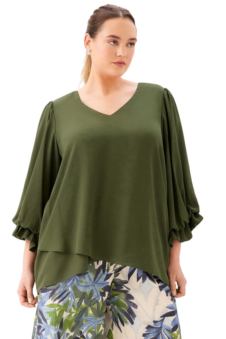 Layered Sleeve Asymmetric Top, Alternate, color, LIGHT OLIVE