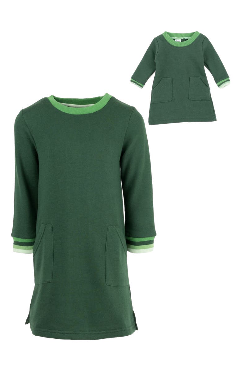 Leveret Girls Sweatshirt Dress with Matching Doll Dress, Alternate, color, Green