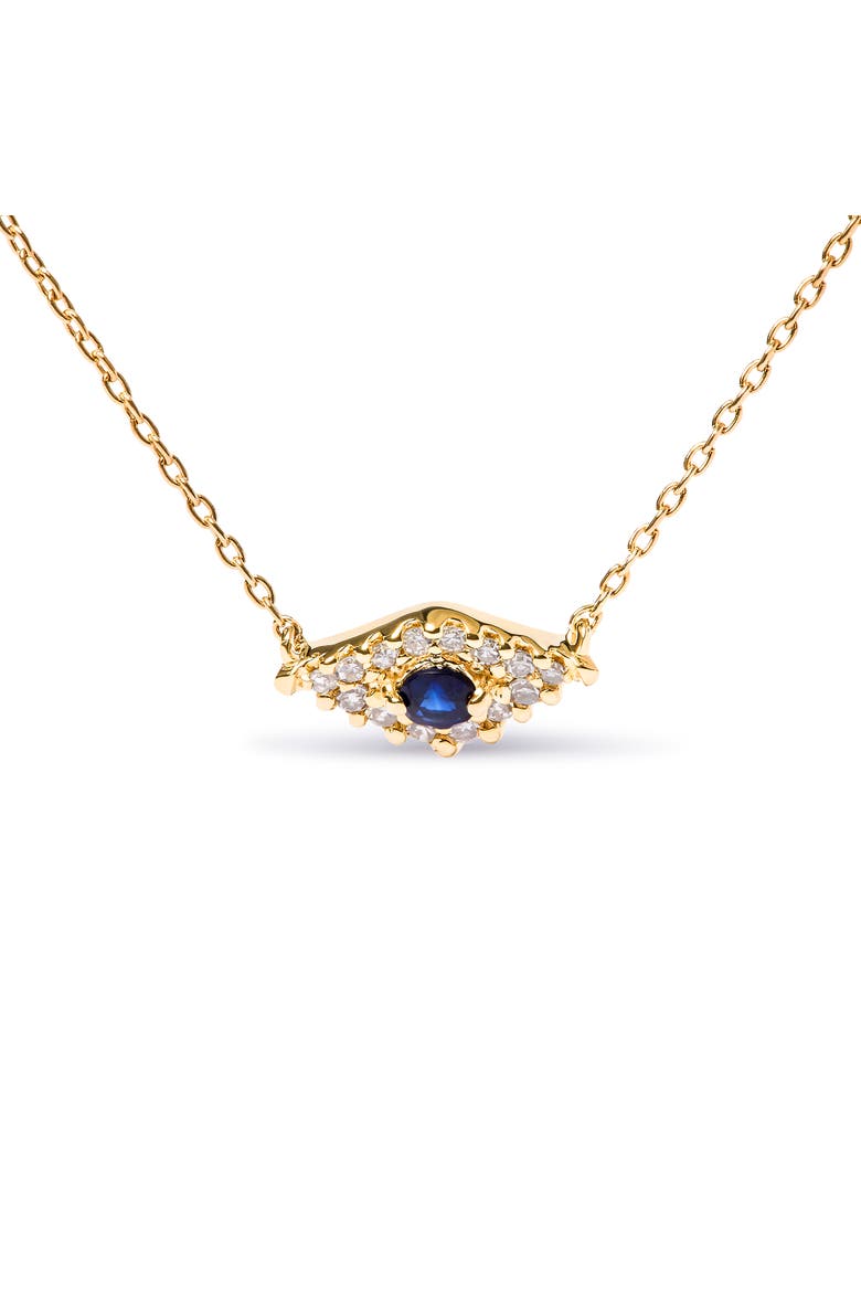 10K Gold Sapphire and Diamond Accented Evil Eye Pendant Necklace, Alternate, color, Yellow