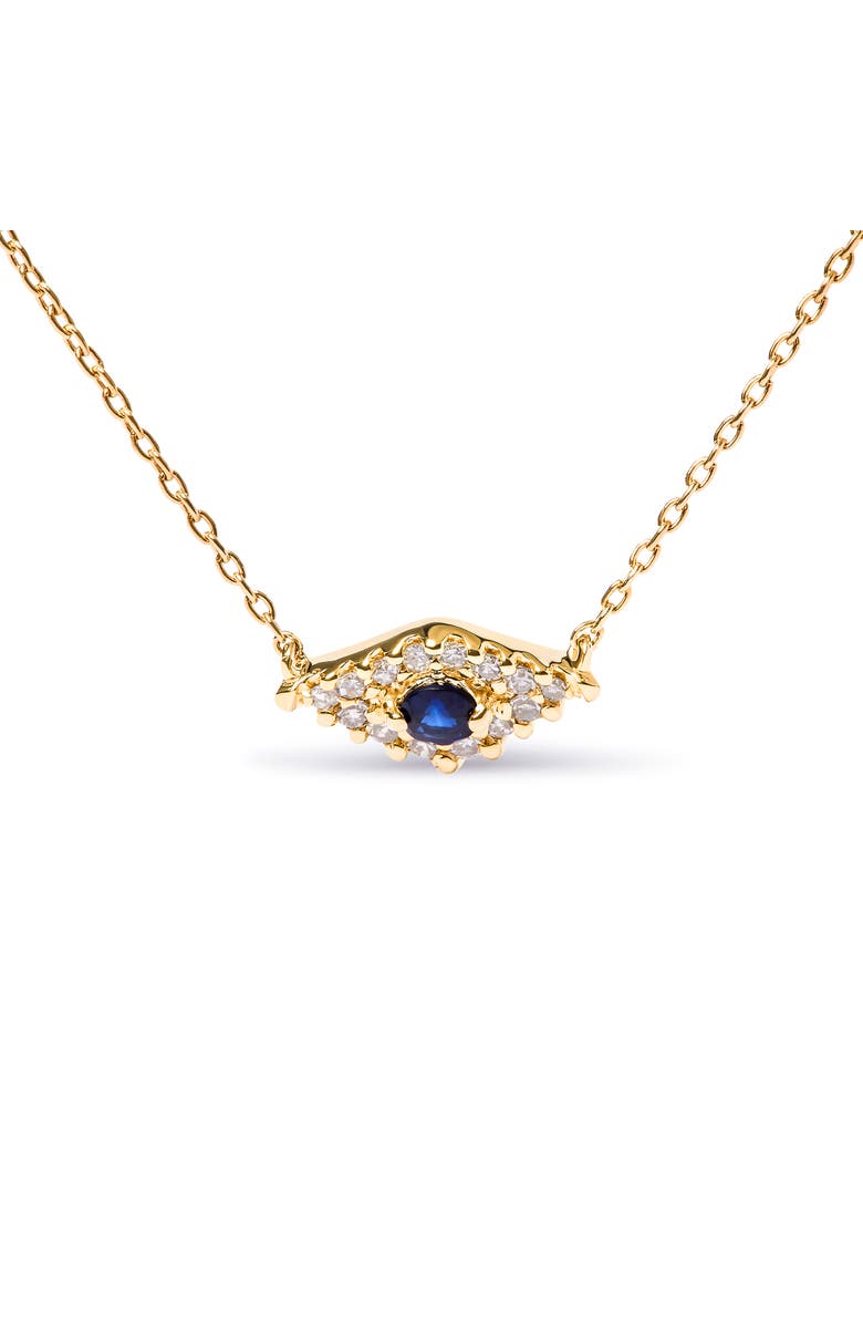 Haus of Brilliance 10K Gold Sapphire and Diamond Accented Evil Eye Pendant Necklace, Alternate, color, Yellow