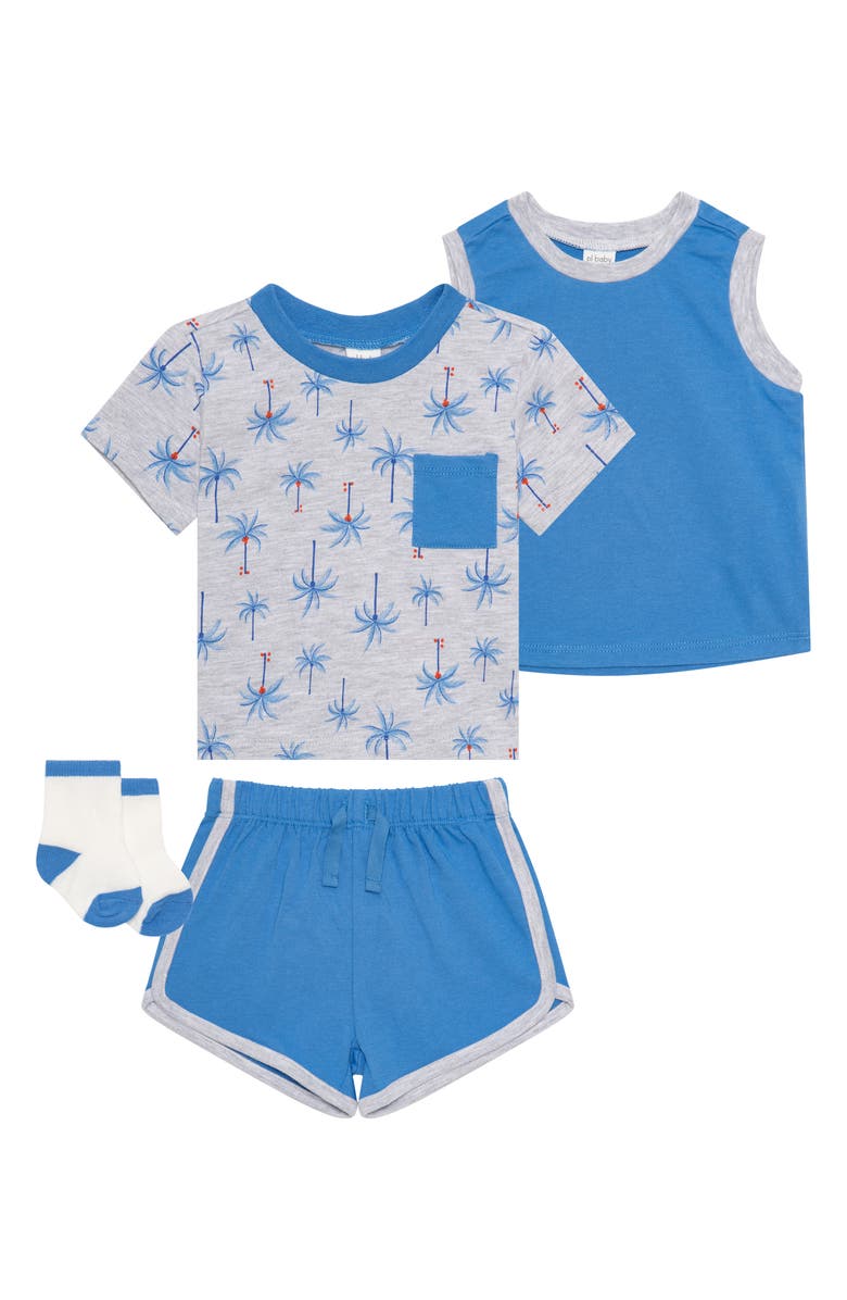 PL Baby by Petit Lem 4-Piece Sport Outfit Set, Main, color, Light Blue Tropical