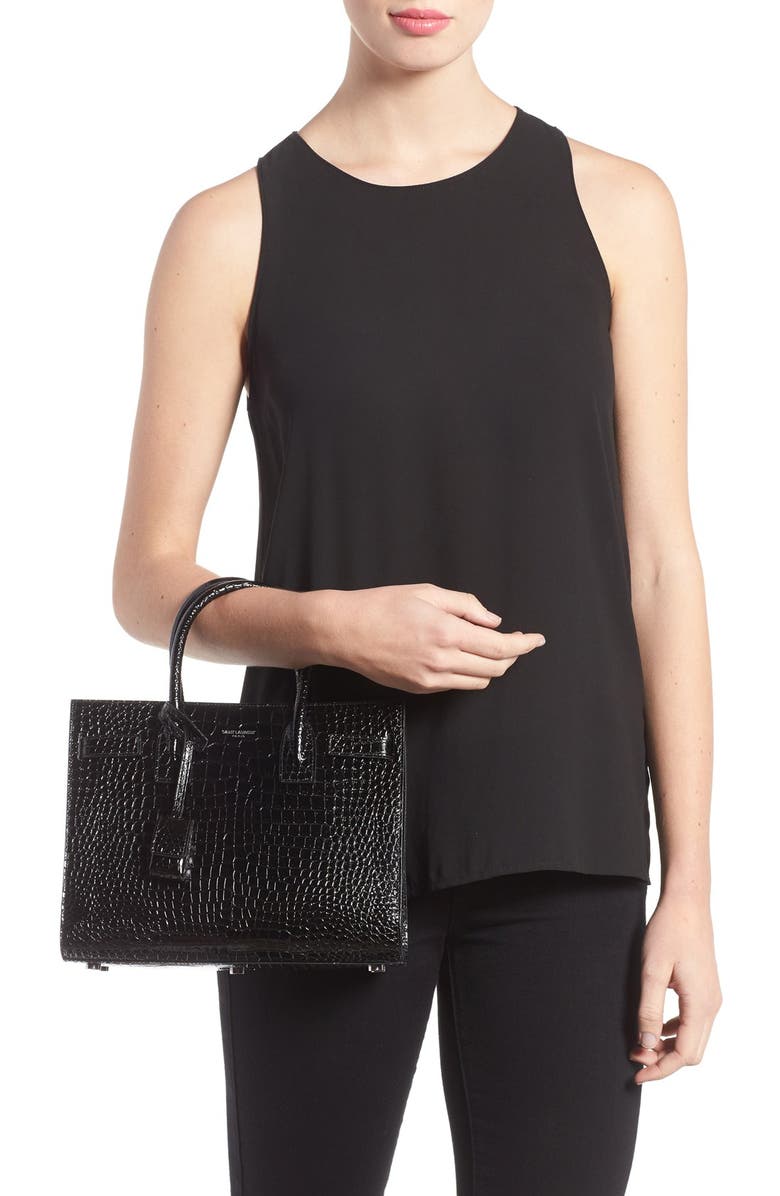 Saint Laurent Baby Sac de Jour Croc Embossed Calfskin Leather Tote, Alternate, color,