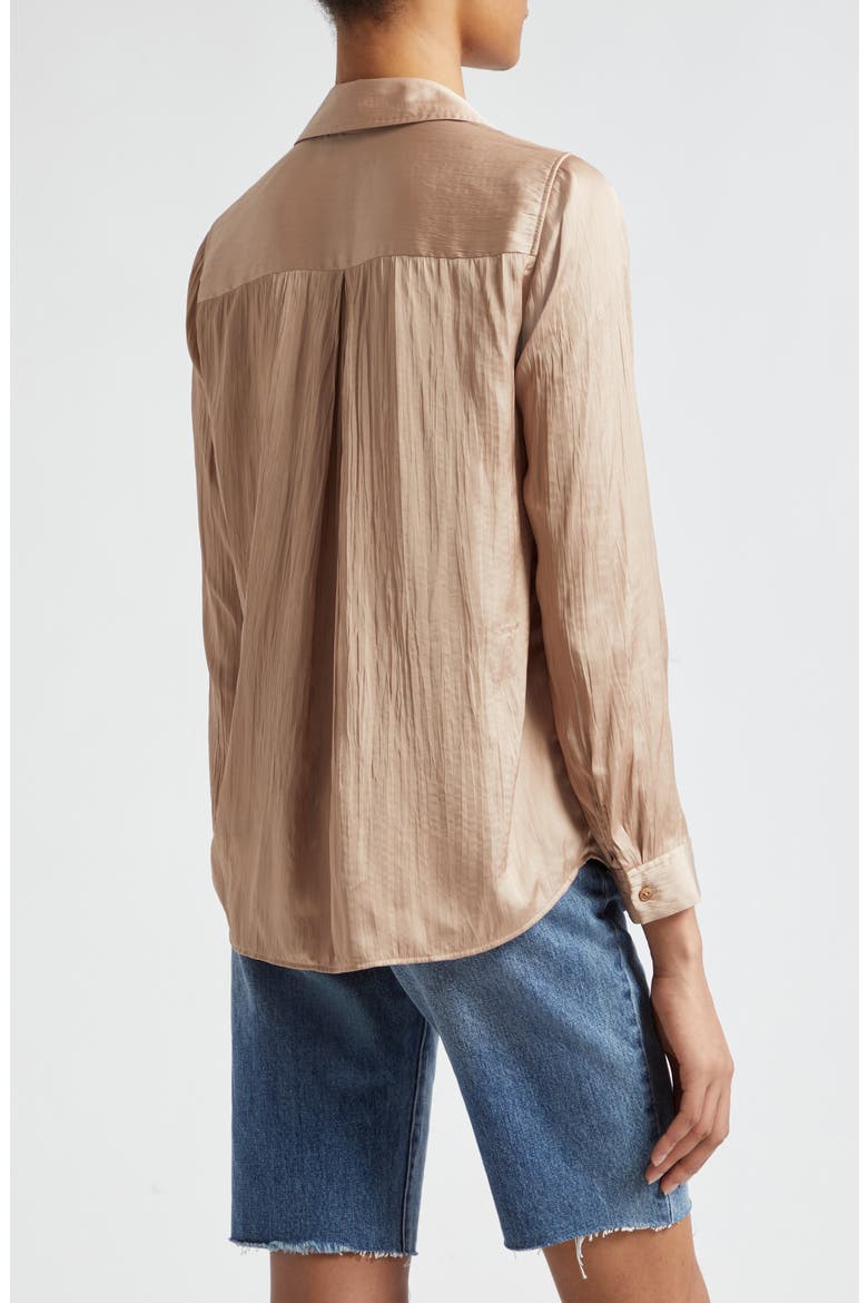 Nina Crinkle Satin Shirt, Alternate, color, CAPPUCCINO