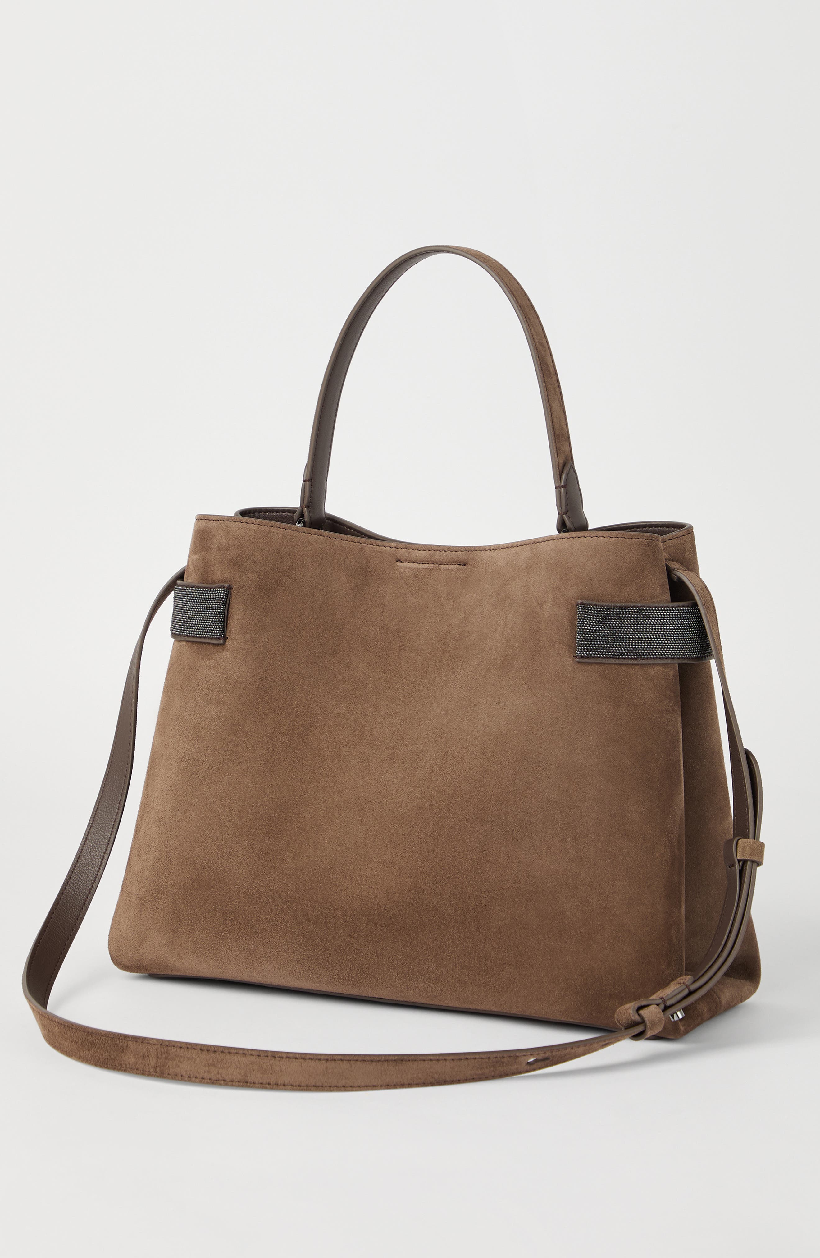 Brunello Cucinelli Suede Top-Handle Essence bag, Alternate, color, 