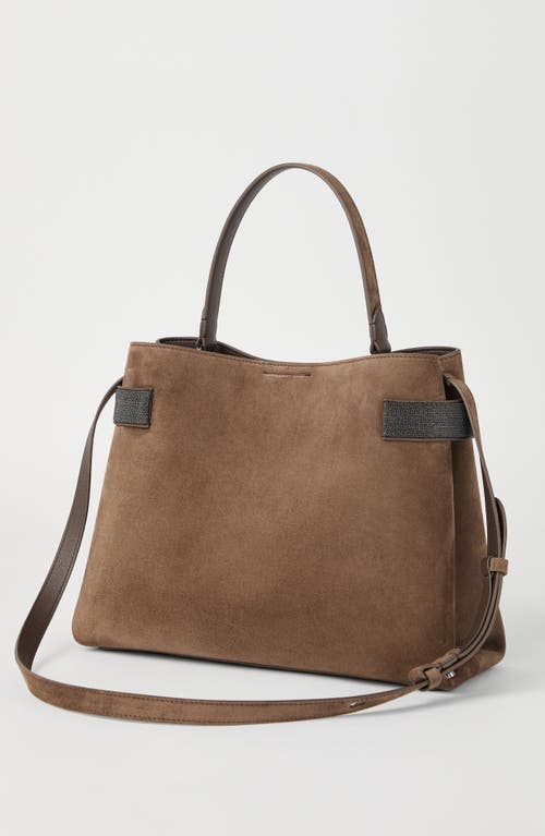 Brunello Cucinelli Suede Top-handle Essence Bag In Brown