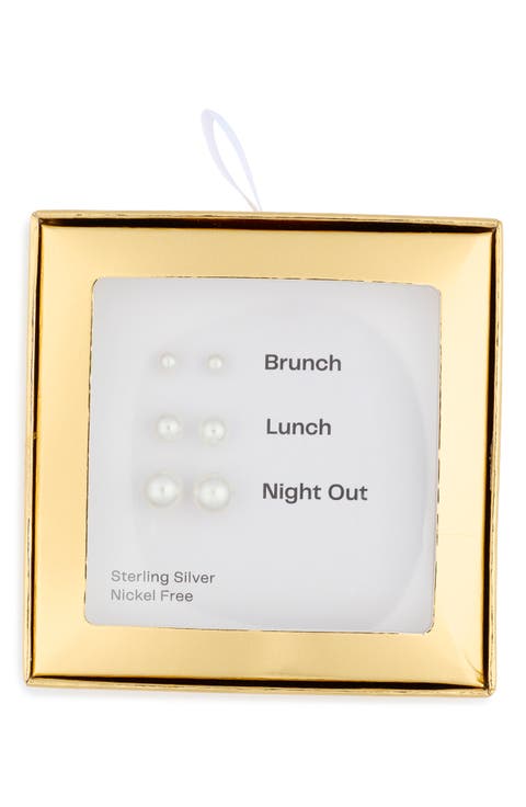 Set of 3 Everyday Faux Pearl Stud Earrings