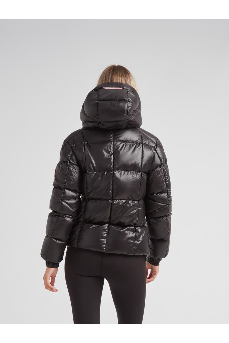 EZ Boxed Racer Hooded Puffer Coat, Alternate, color, BLACK SHINE