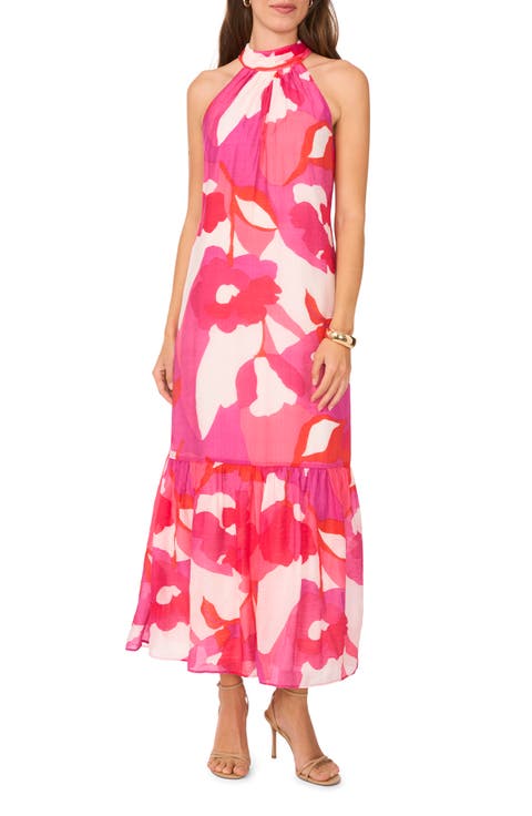 Floral Print Ruffle Hem Sleeveless Maxi Dress