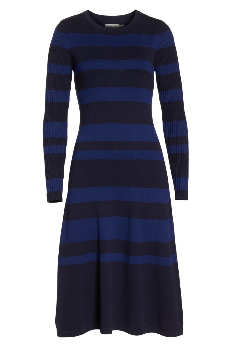 Stripe Midi Dress, Alternate, color, NAVY