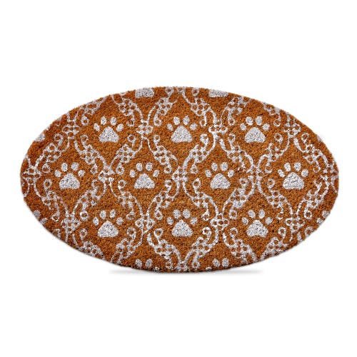 Tag Paw Print Oval Coir Door Mat Natural Summer Easy Clean In Brown