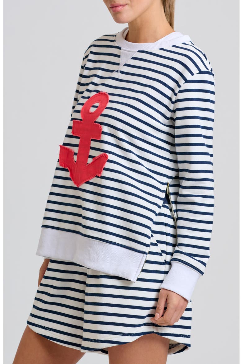 Zipside Nautical Anchor Sweatshirt, Alternate, color, WHITE FRENCH NAVY STRIPE