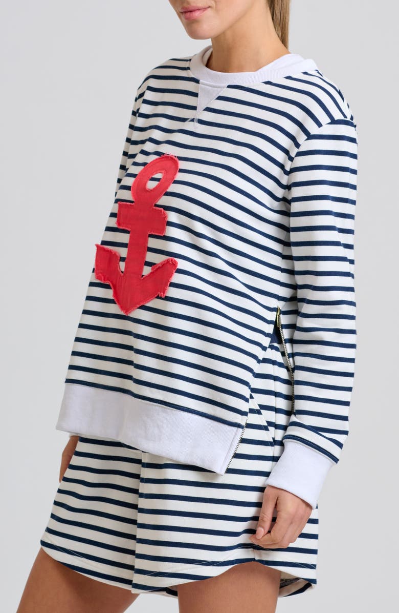 SHIRTY Zipside Nautical Anchor Sweatshirt, Alternate, color, White French Navy Stripe