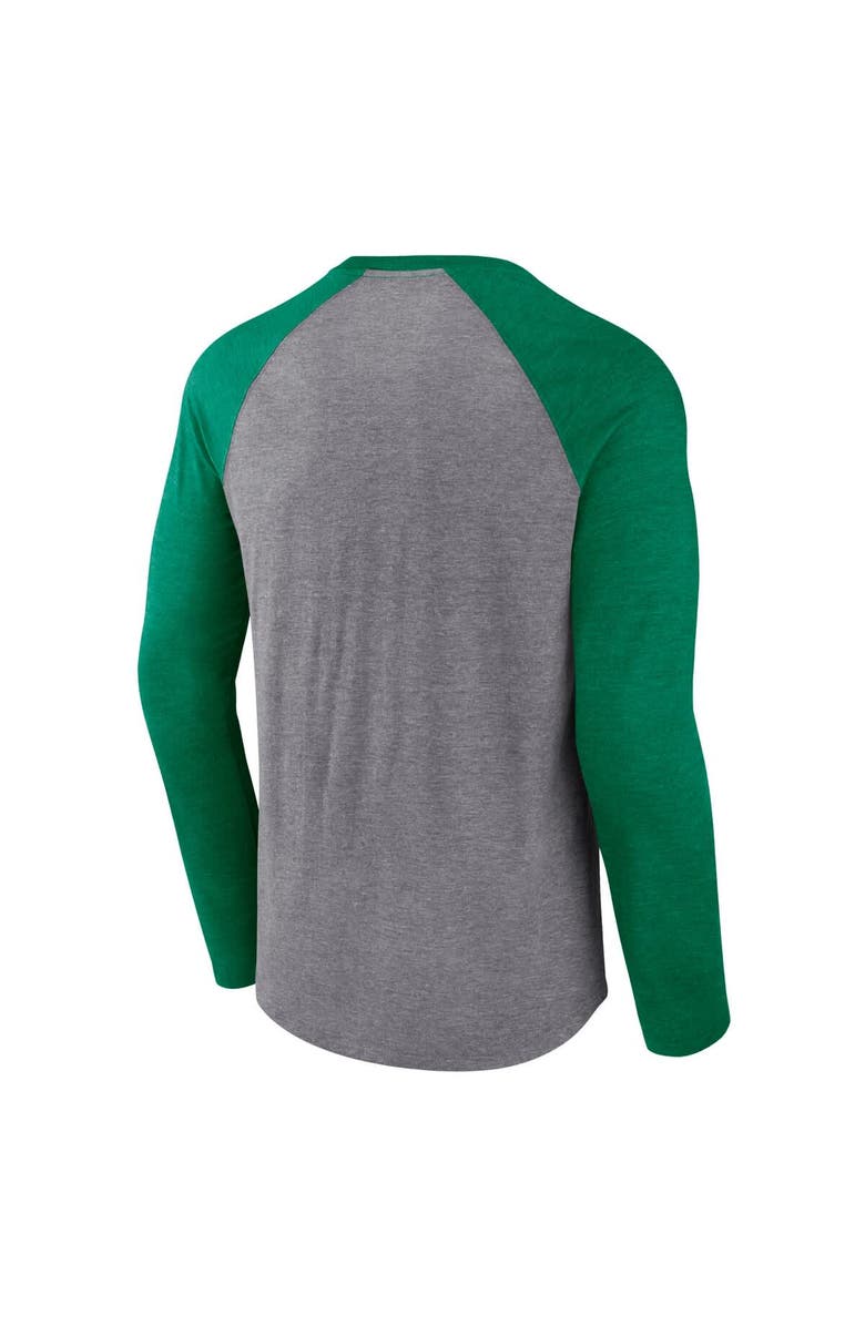 FANATICS Men's Fanatics Heather Gray/Heather Green Hartford Whalers Vintage Hockey Goal Crease Raglan Tri-Blend Long Sleeve T-Shirt, Alternate, color, Heather Gray
