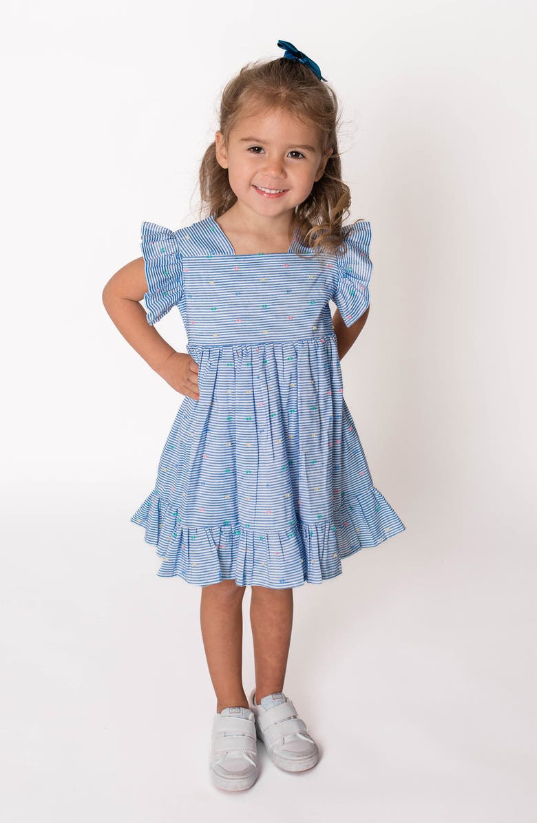 Popatu Stripe Clip Dot Cotton Party Dress, Main, color, 