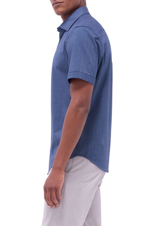 Bugatchi Myron Ooohcotton® Short Sleeve Herringbone Button-up Shirt In Navy
