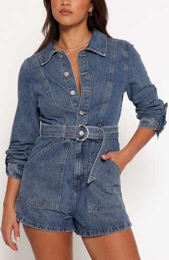 Petal & Pup Brady Belted Denim Long Sleeve Romper
