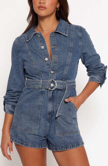 Petal & Pup Brady Belted Denim Long Sleeve Romper