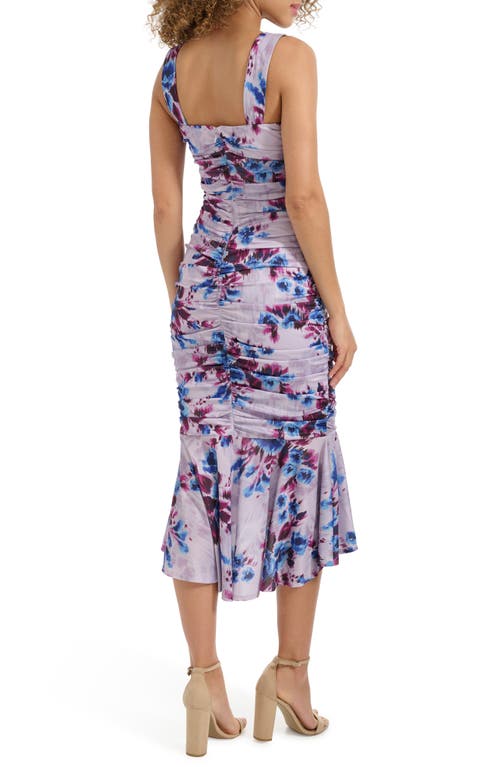 Siena Sweetheart Ruched Mesh Midi Dress In Purple