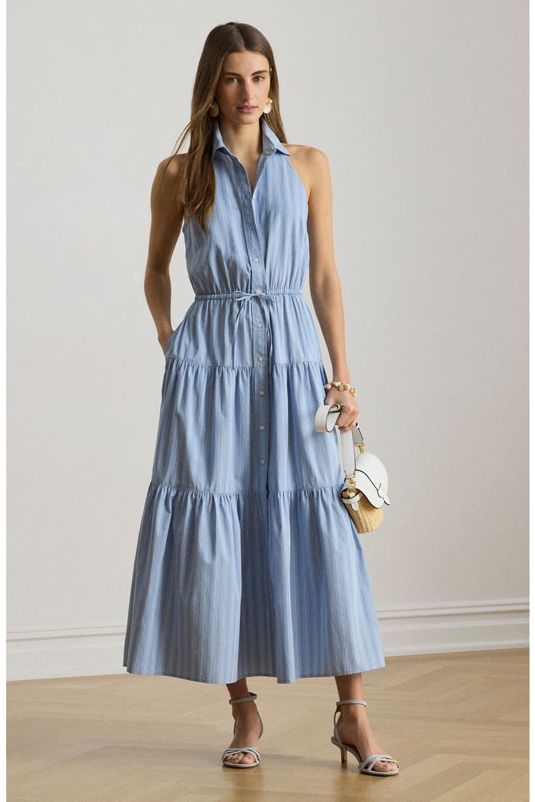 STripe Cotton Broadcloth Sleeveless Tiered Shirtdress, Alternate, color, BLUE/ WHITE MULTI