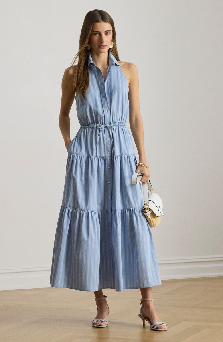 Lauren Ralph Lauren STripe Cotton Broadcloth Sleeveless Tiered Shirtdress, Alternate, color, Blue/ White Multi