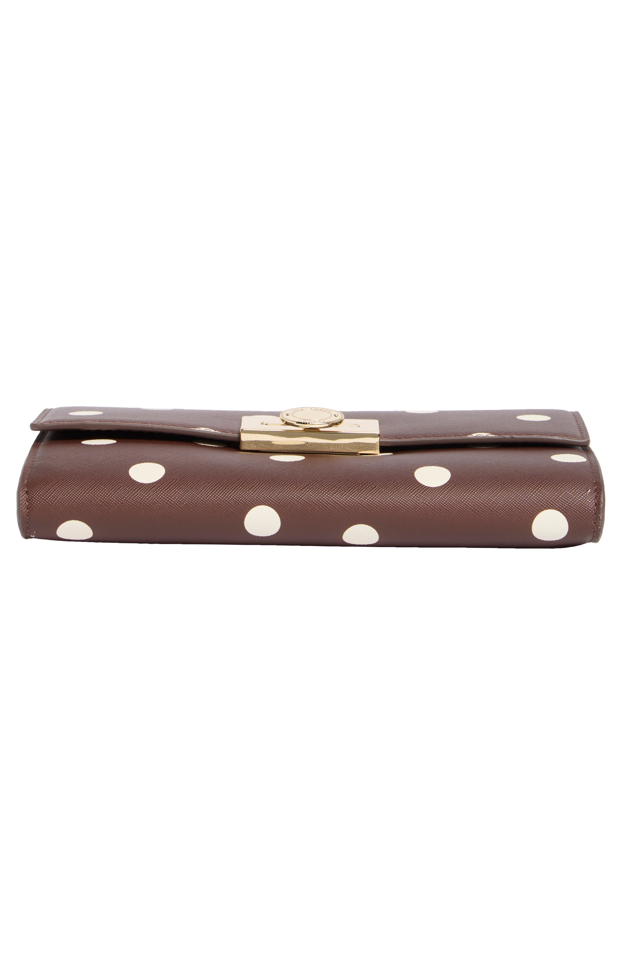 Parisa Polka Dot Faux Leather Crossbody Bag, Alternate, color, BROWN