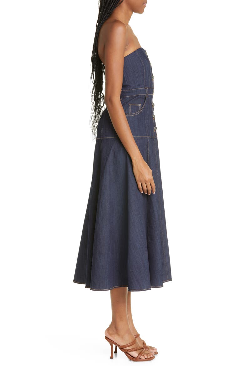 Veena Strapless Denim Midi Dress, Alternate, color, INDIGO