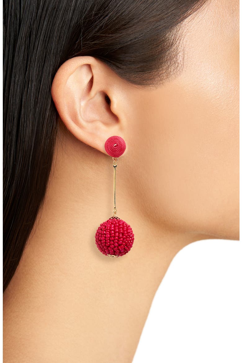 Beaded Bauble Drop Earrings, Alternate, color, GOLD/ FUCHSIA