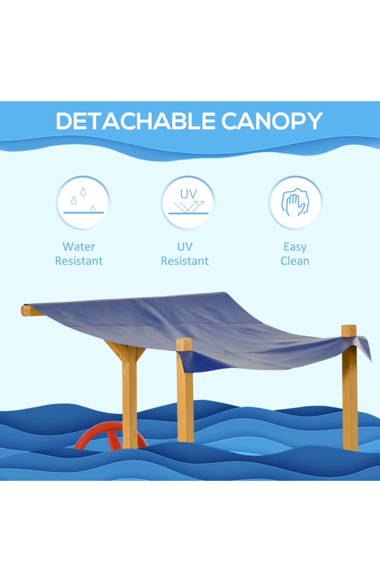 Outsunny Wooden Pirate Sandbox for Kids with Canopy & Storage Bench, Alternate, color,