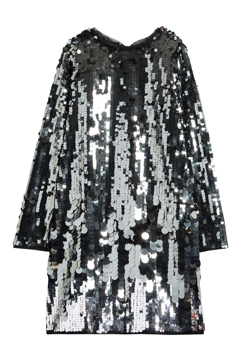 Kids' Paillette Long Sleeve Dress, Main, color, SILVER