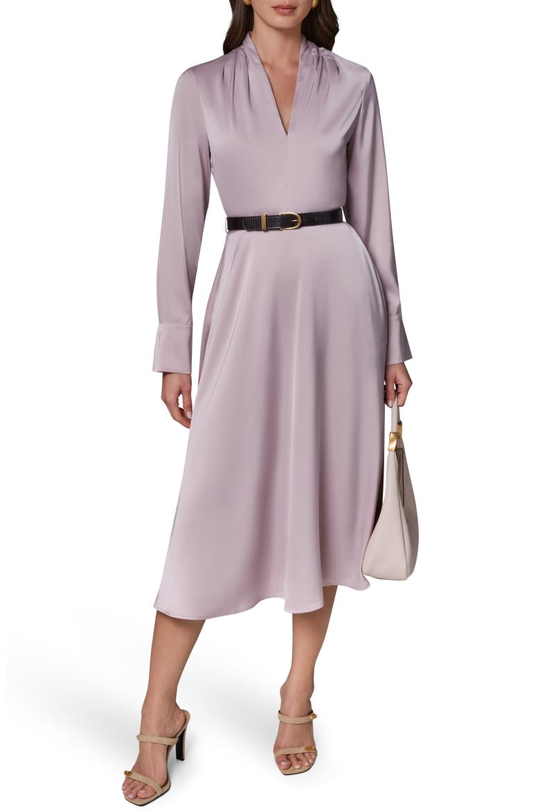 Long Sleeve Satin A-Line Midi Dress, Alternate, color, SHADOW PINK