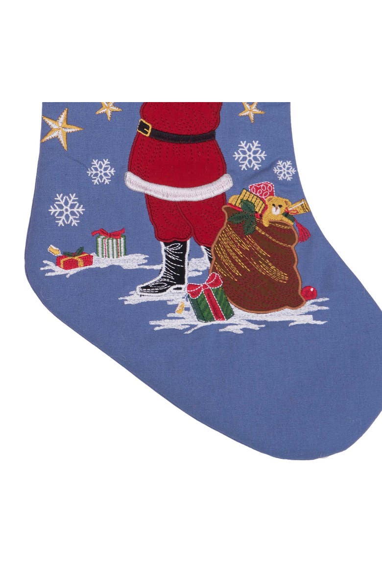 C&F Home Santa Claus Holding Red Cardinal Bird 100% Cotton Embroidered Hanging Christmas Stocking 20", Alternate, color, Blue