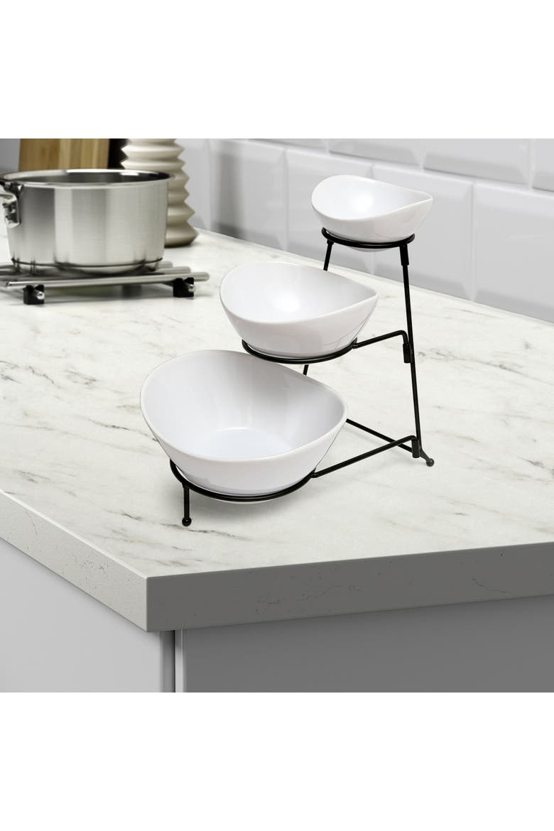 Gracious Dining 3 Tier Bowl Server Set with Metal Stand, Alternate, color, White