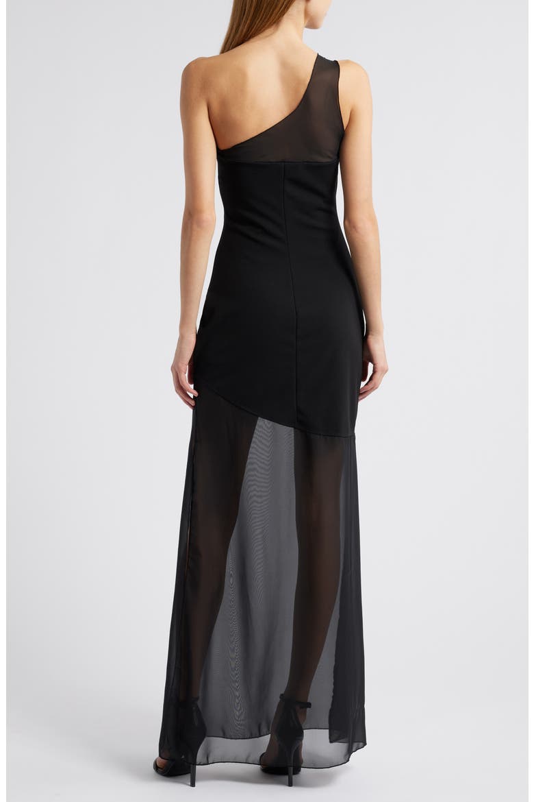 One-Shoulder Mixed Media Gown, Alternate, color, BLACK
