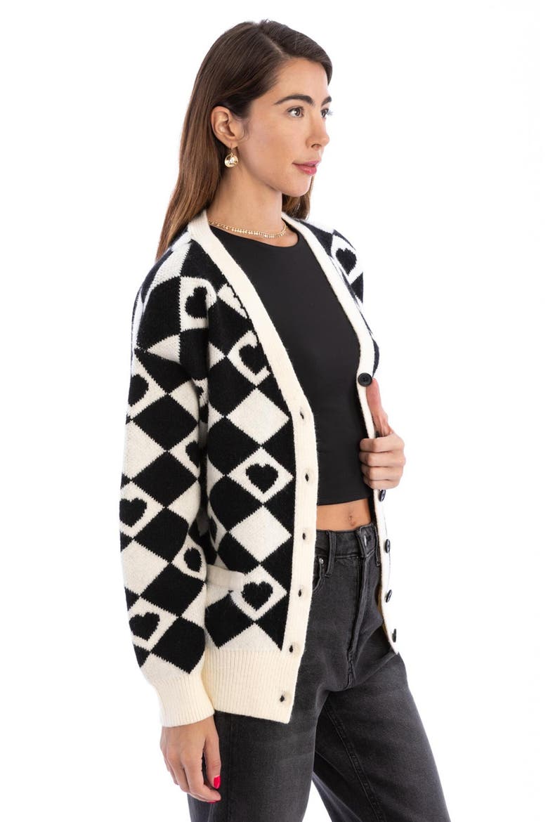 Corazón Checkered Cardigan, Alternate, color, BLACK