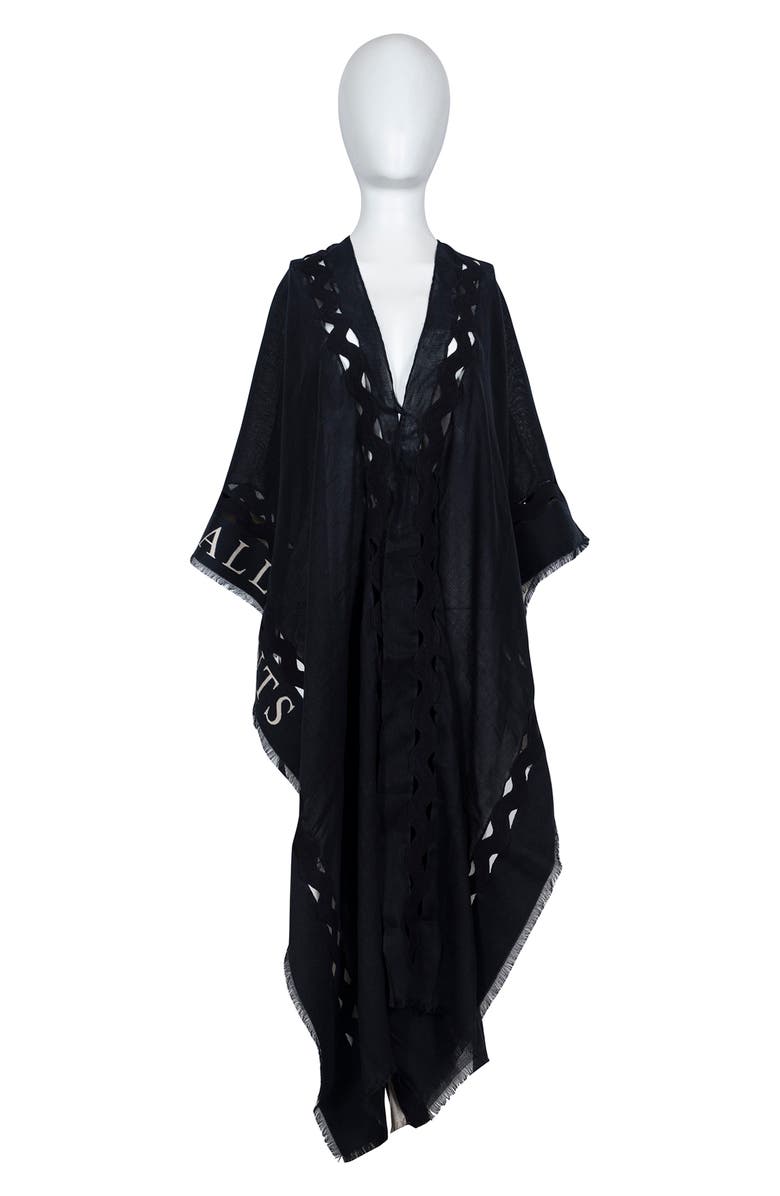 AllSaints Clarissa Logo Trim Rickrack Linen Blend Ruana, Alternate, color,